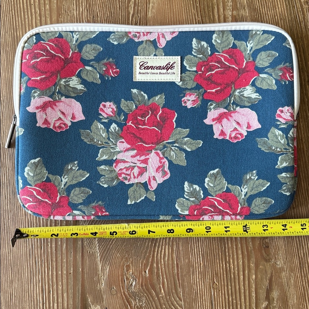 Canvaslife Floral Rose blue Padded Laptop sleeve Bag 14.5 x 10.5”